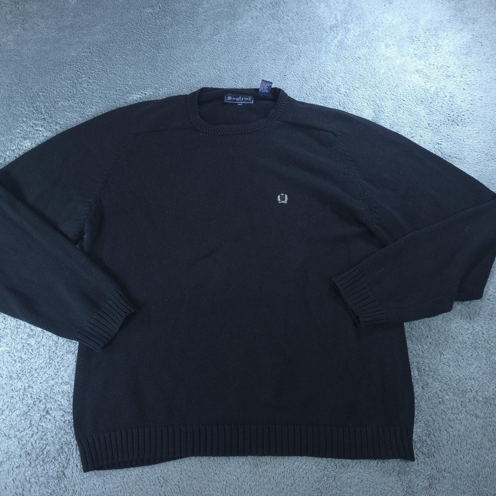 Siegfried Sweater Mens 3XLT Black Cotton Crewneck Knit Logo Pullover Casual